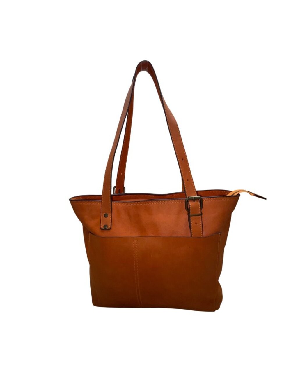 Women’s Orange Leather Adjustable Straps Zip Closure Inner Pockets Tote Bag